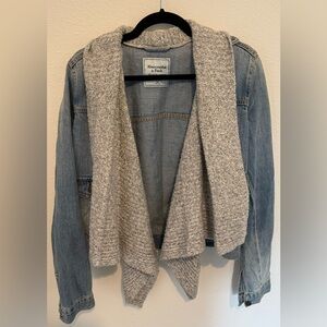 Abercrombie & Fitch Light Wash Denim Jacket Built In Grey Scarf, 2010s, Medium